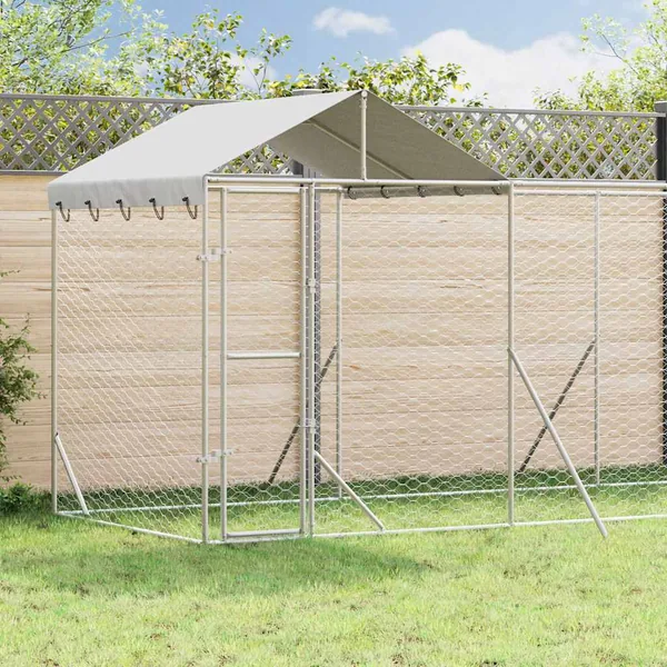 Chenil d'extérieur pour chiens avec toit argenté 14x2x2,5 m