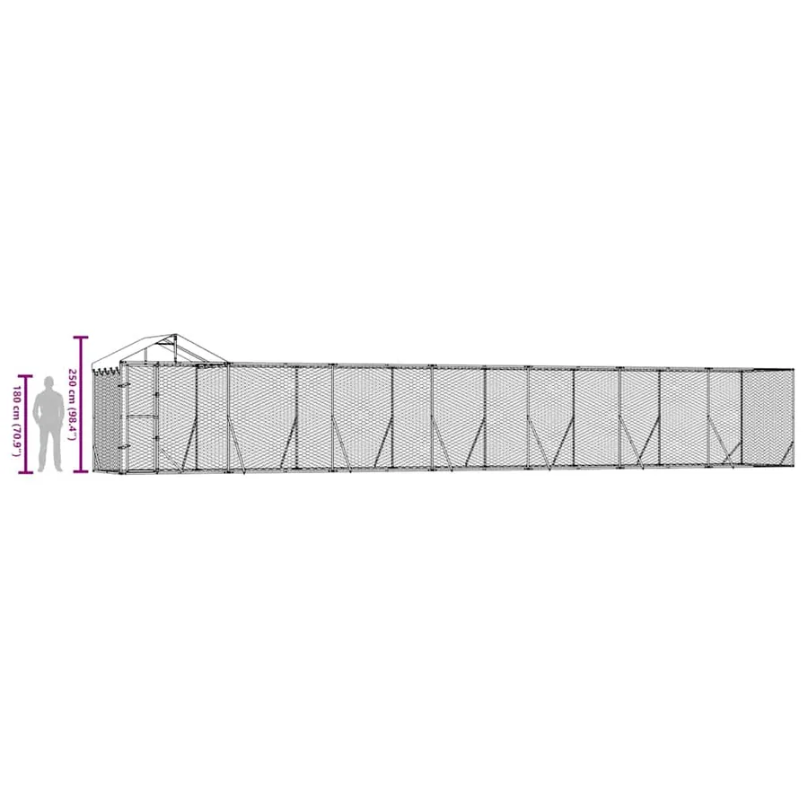 Chenil d'extérieur pour chiens avec toit argenté 14x2x2,5 m - 10