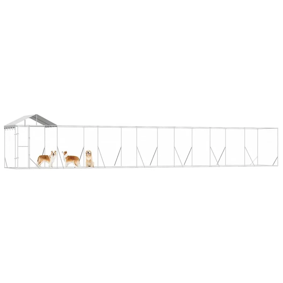 Chenil d'extérieur pour chiens avec toit argenté 14x2x2,5 m - 4