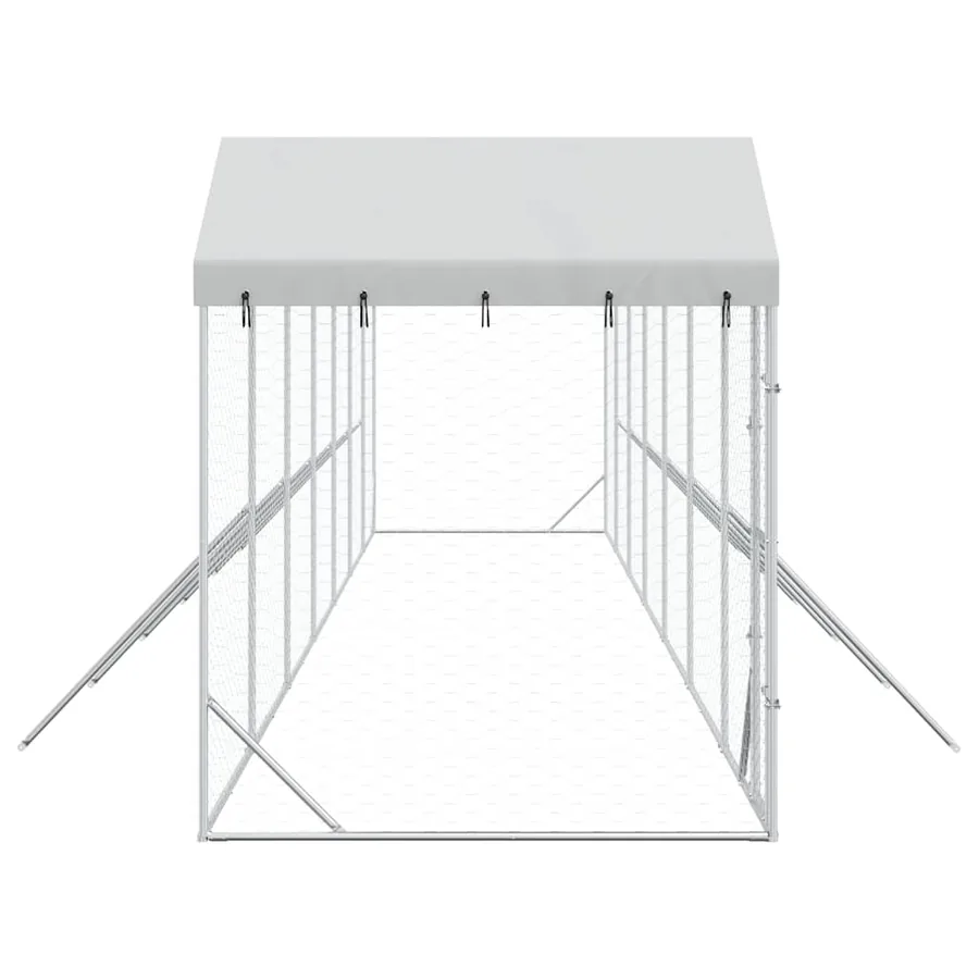 Chenil d'extérieur pour chiens avec toit argenté 14x2x2,5 m - 6