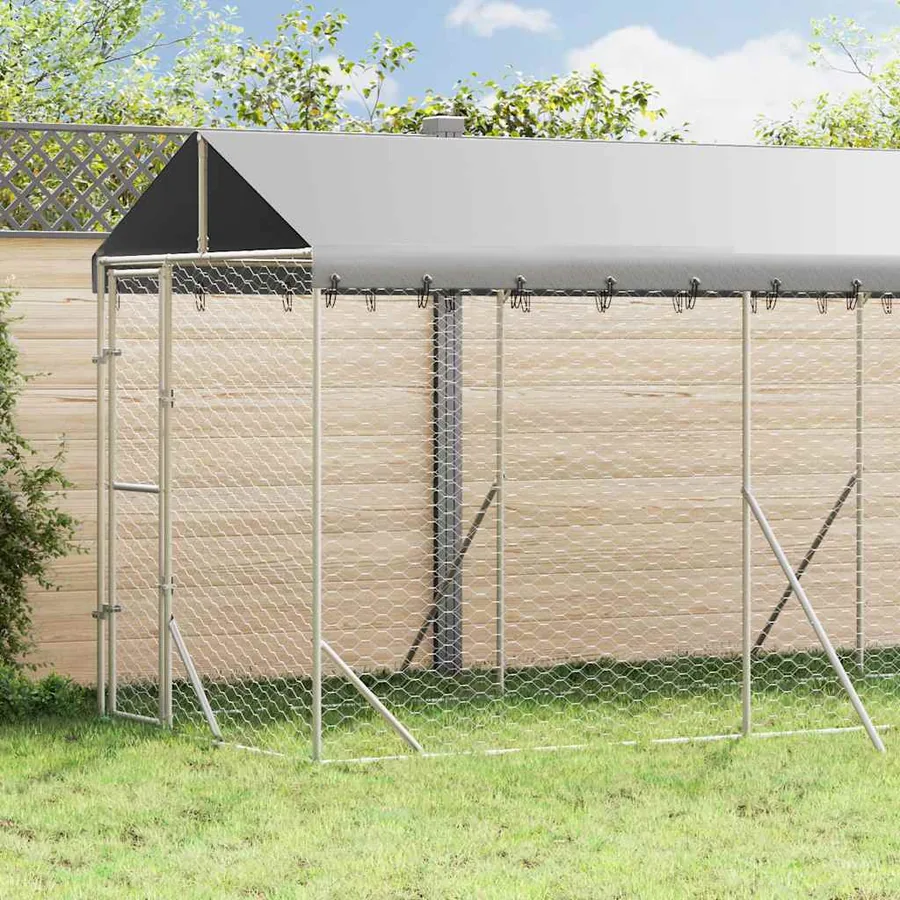 Chenil d'extérieur pour chiens avec toit argenté 2x6x2,5 m