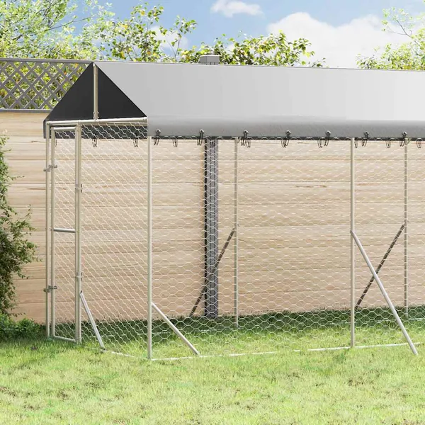 Chenil d'extérieur pour chiens avec toit argenté 2x6x2,5 m
