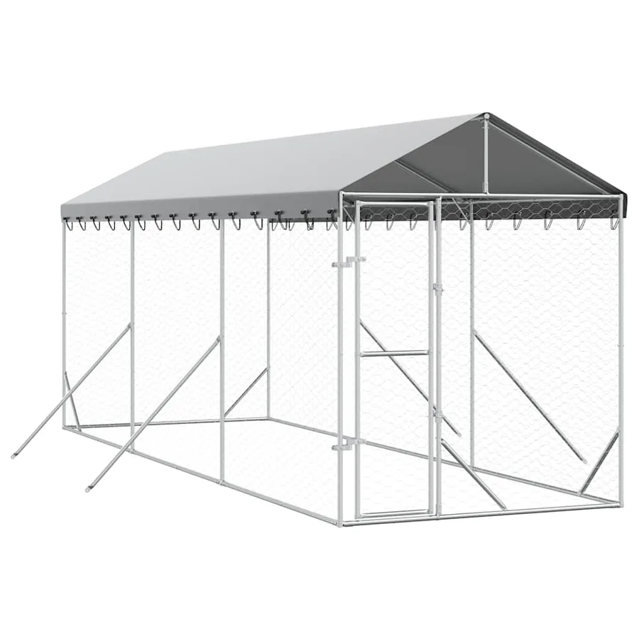 Chenil d'extérieur pour chiens avec toit argenté 2x6x2,5 m - 2