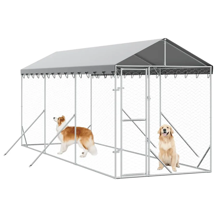Chenil d'extérieur pour chiens avec toit argenté 2x6x2,5 m - 3