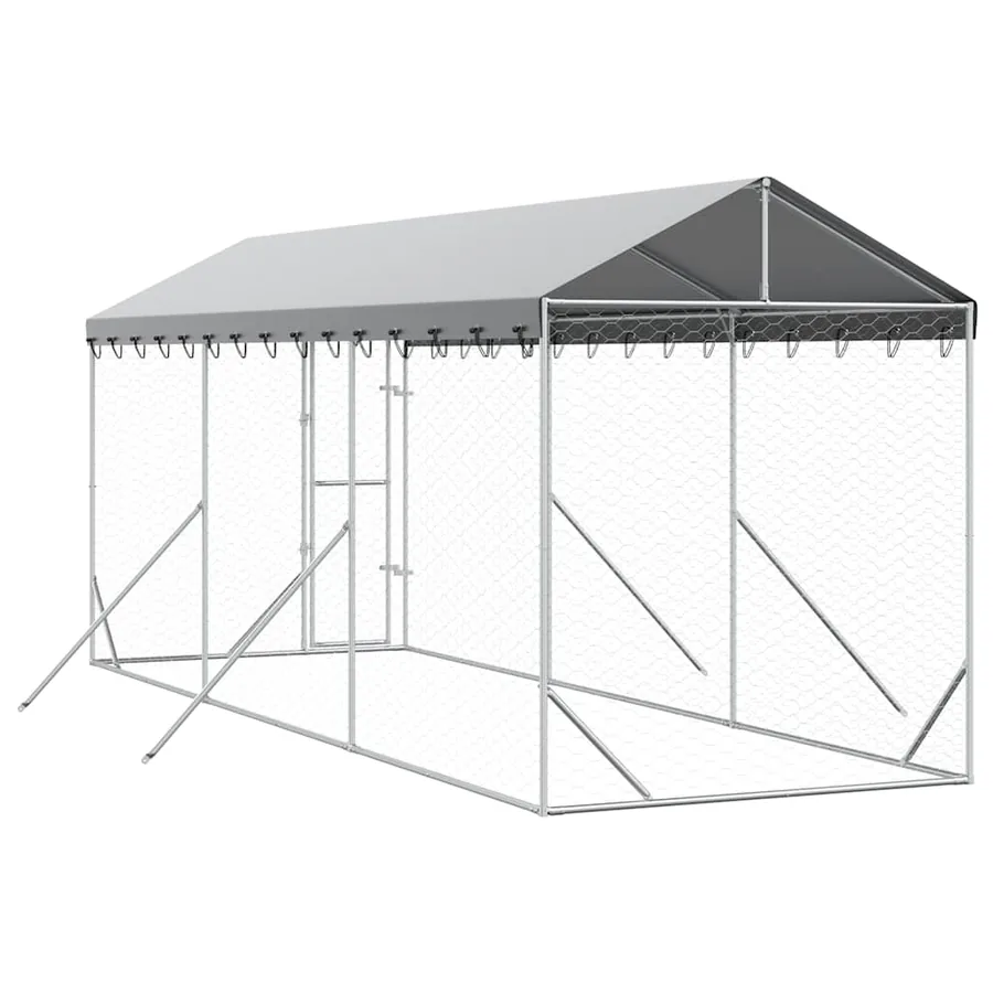 Chenil d'extérieur pour chiens avec toit argenté 2x6x2,5 m - 6