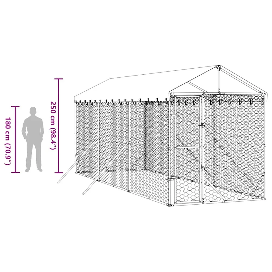 Chenil d'extérieur pour chiens avec toit argenté 2x6x2,5 m - 9