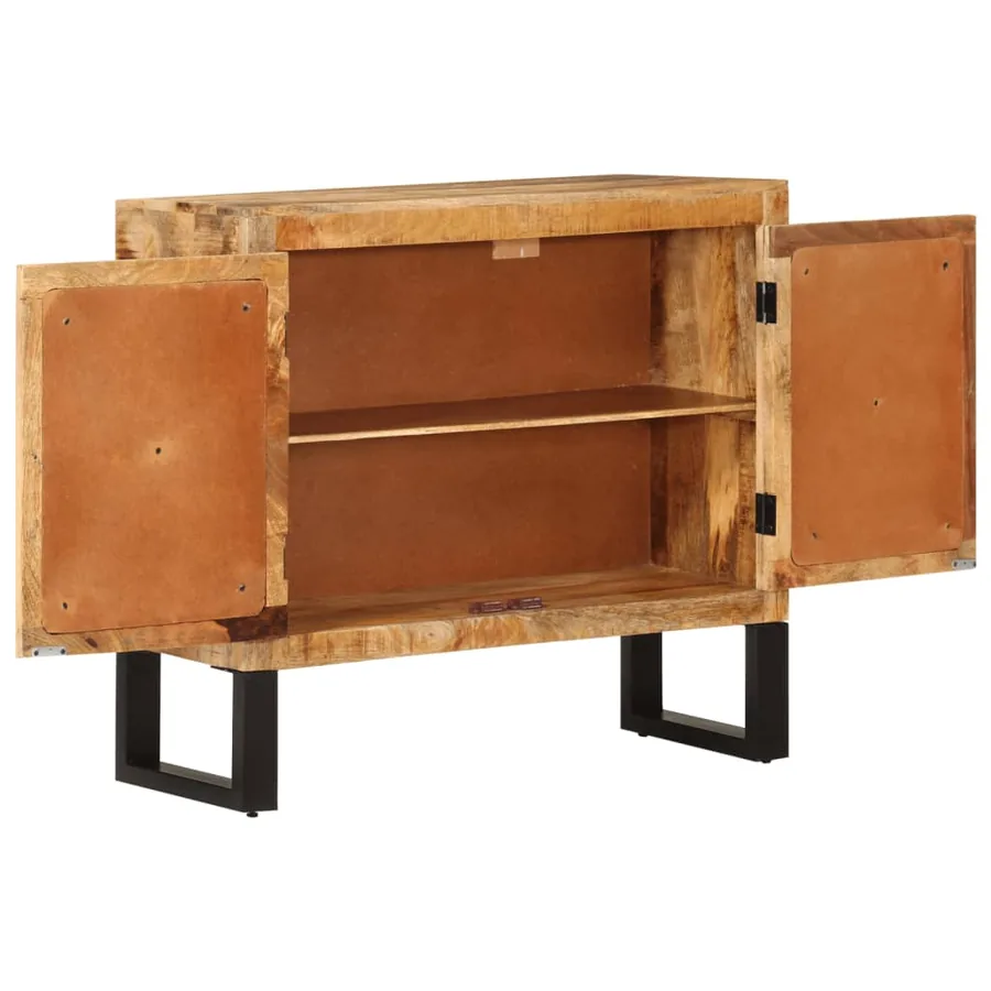 Buffet 80x30x71 cm bois de manguier brut massif et métal - 2