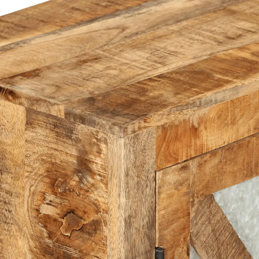 Buffet 80x30x71 cm bois de manguier brut massif et métal - 5
