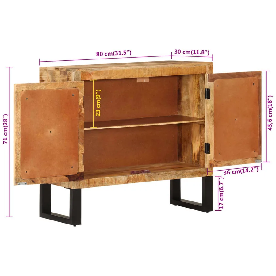 Buffet 80x30x71 cm bois de manguier brut massif et métal - 8