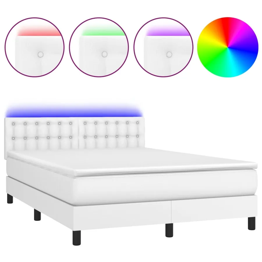 Sommier à lattes de lit avec matelas et LED Blanc 140x190 cm - 2