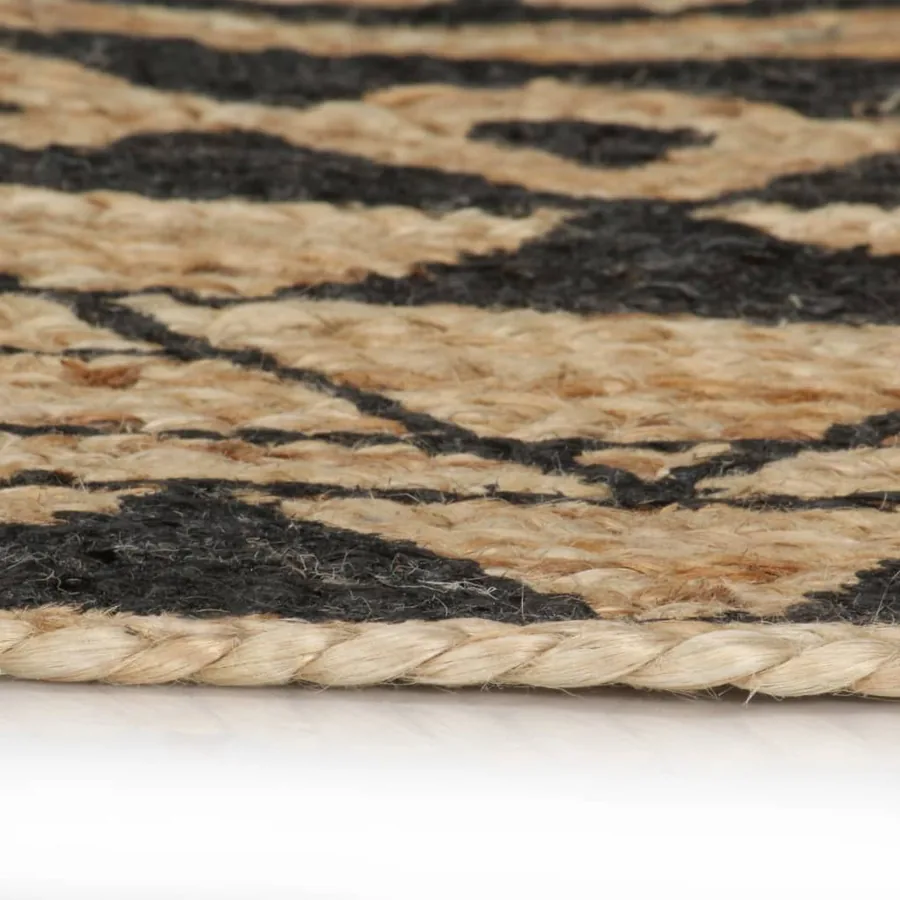 Tapis fait à la main Jute avec imprimé noir 120 cm - 3