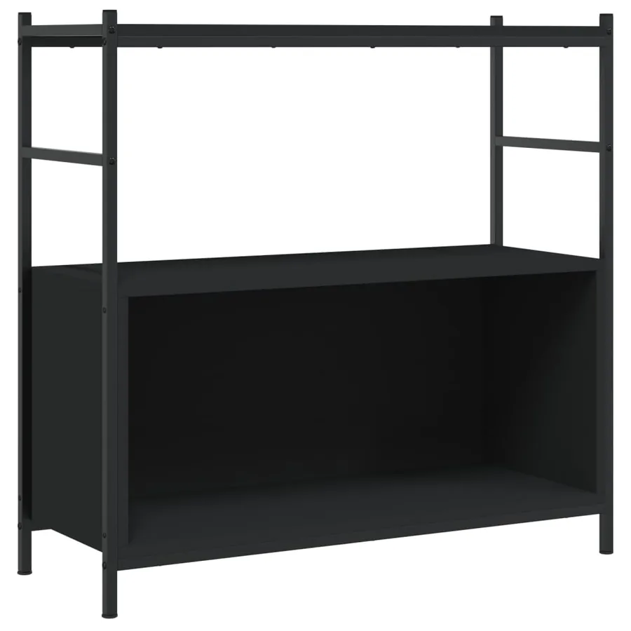 Bibliothèque noir 80x30x78,5 cm bois d'ingénierie et fer - 2