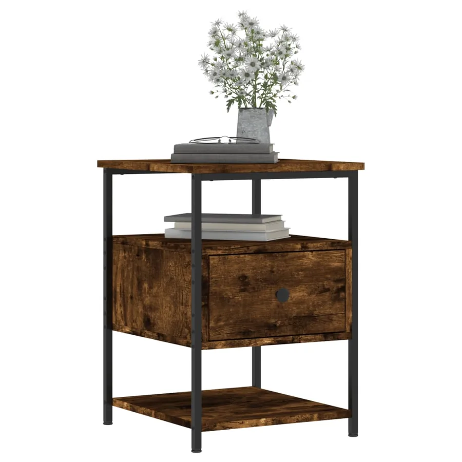 Table de chevet chêne fumé 40x42x56 cm bois d'ingénierie - 3