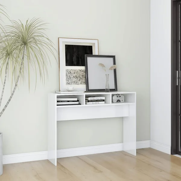 Table console blanc brillant 105x30x80 cm bois d'ingénierie
