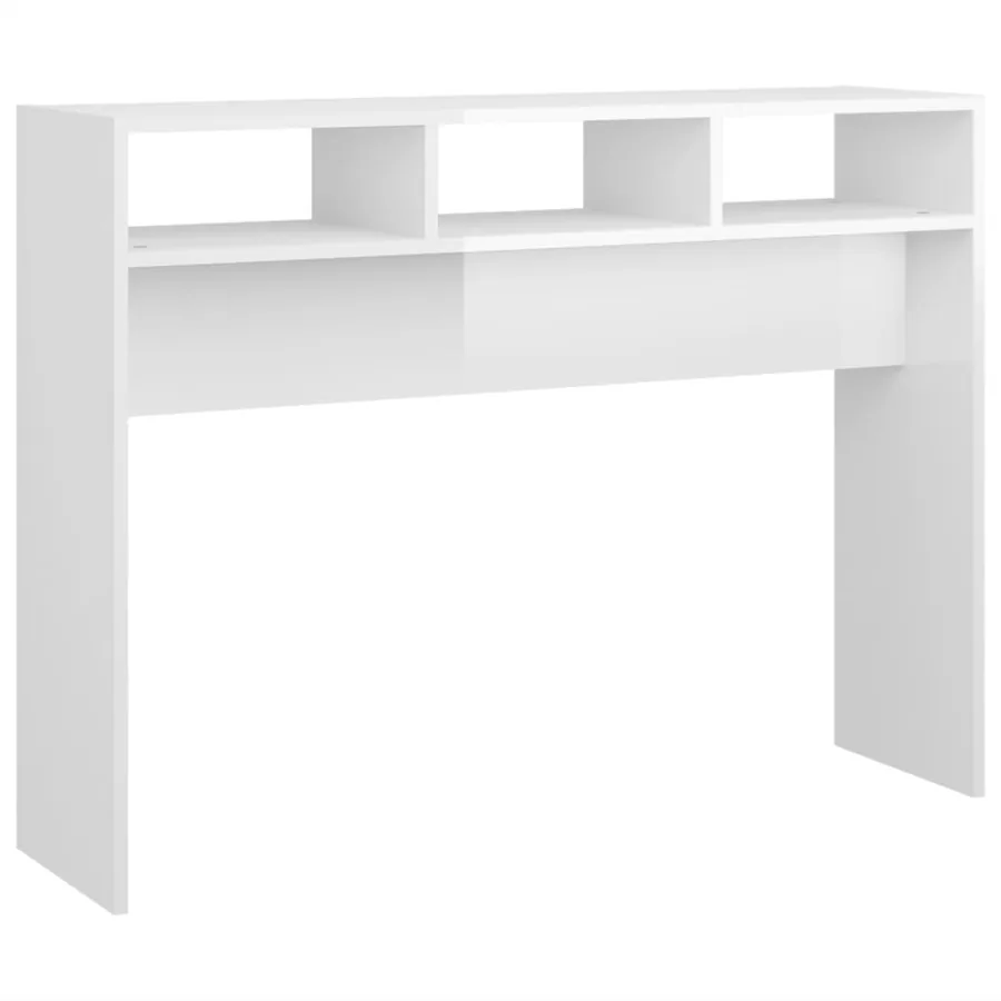 Table console blanc brillant 105x30x80 cm bois d'ingénierie - 2