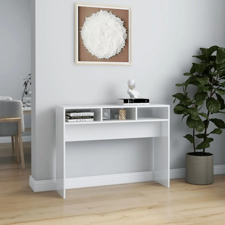Table console blanc brillant 105x30x80 cm bois d'ingénierie - 3