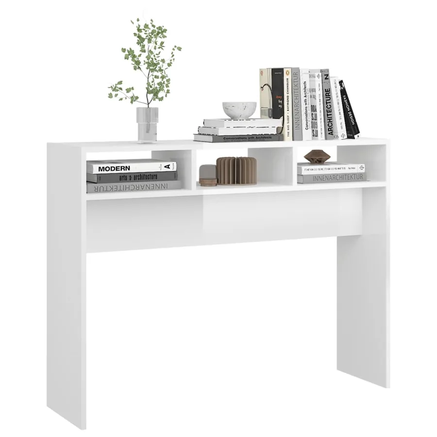 Table console blanc brillant 105x30x80 cm bois d'ingénierie - 6