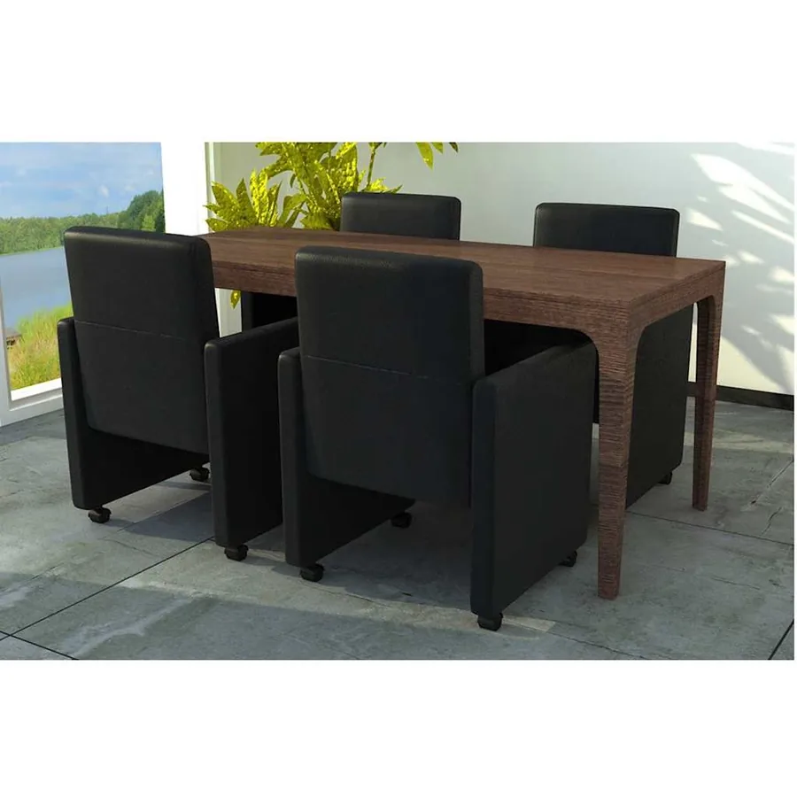 Chaises à manger lot de 4 noir similicuir - 6