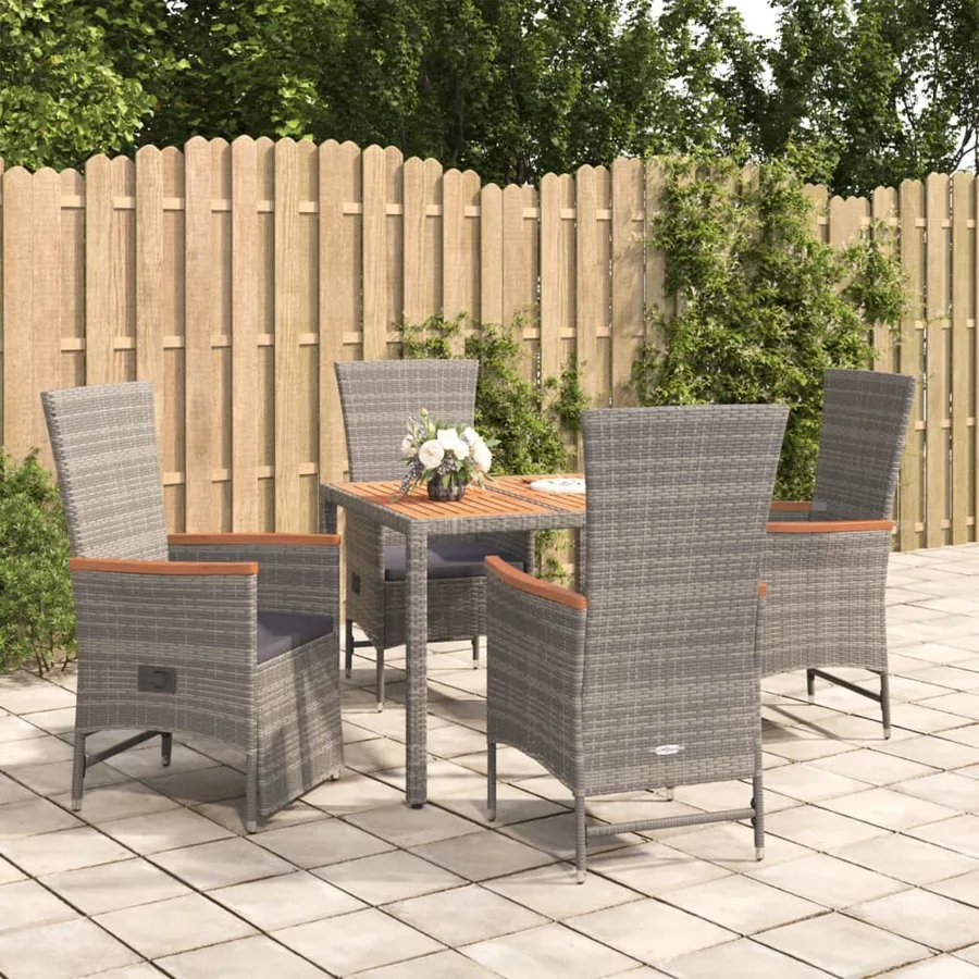 Ensemble à manger de jardin 5 pcs coussins gris résine tressée
