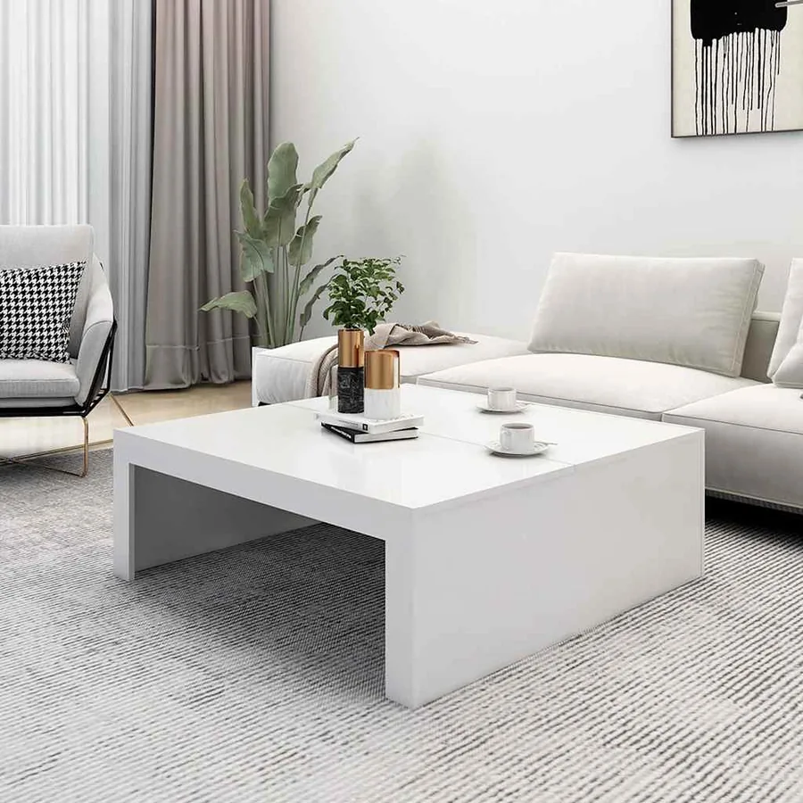 Table basse blanc 100x100x35 cm bois d'ingénierie - 3