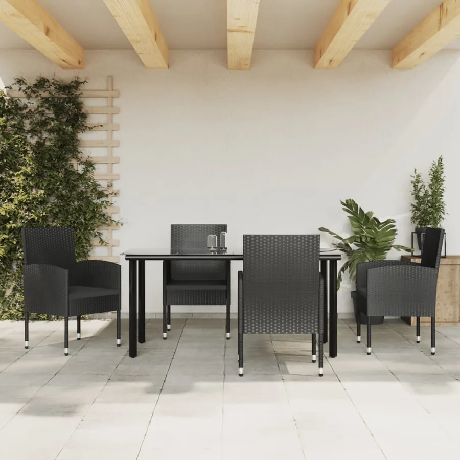 Ensemble à manger de jardin 5 pcs noir résine tressée et acier