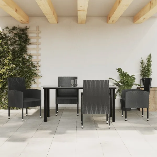 Ensemble à manger de jardin 5 pcs noir résine tressée et acier