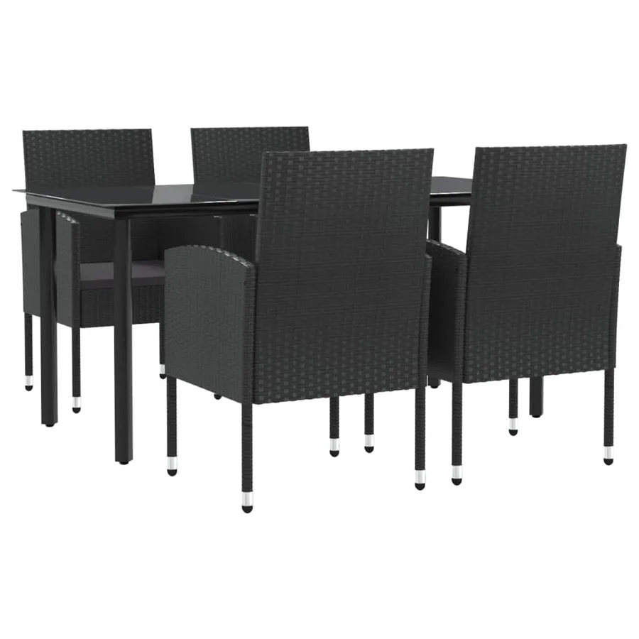 Ensemble à manger de jardin 5 pcs noir résine tressée et acier - 2