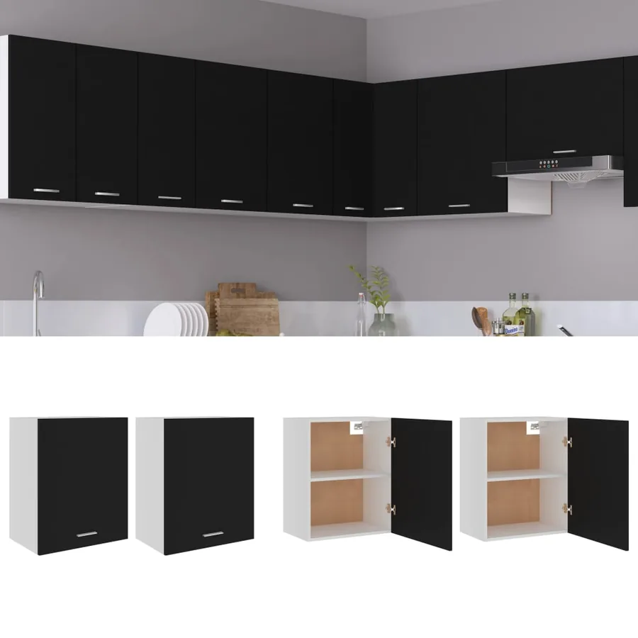 Armoires suspendues 2 pièces "Lyon" Noir 50 x 31 x 60 cm Bois d'ingénierie