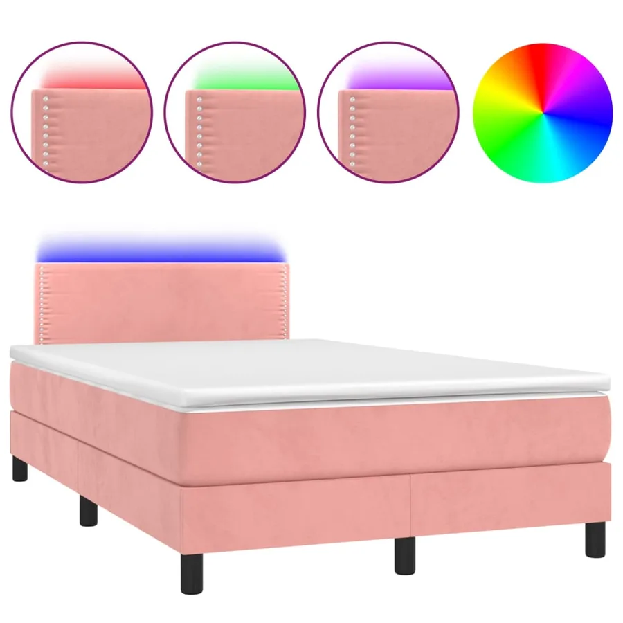 Sommier à lattes de lit avec matelas LED Rose 120x200cm Velours - 2