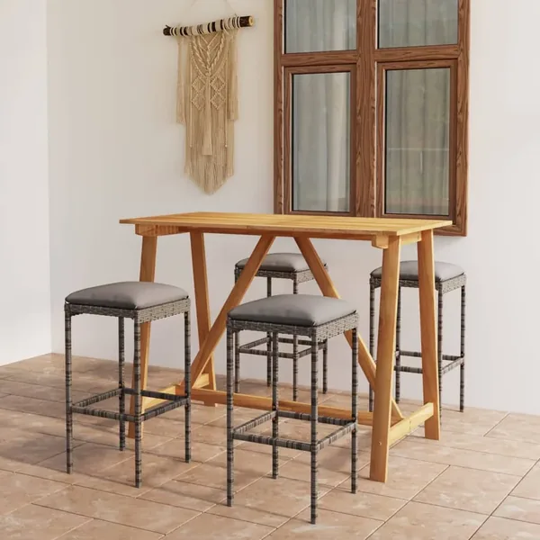 Ensemble de bar de jardin avec coussins 5 pcs Gris