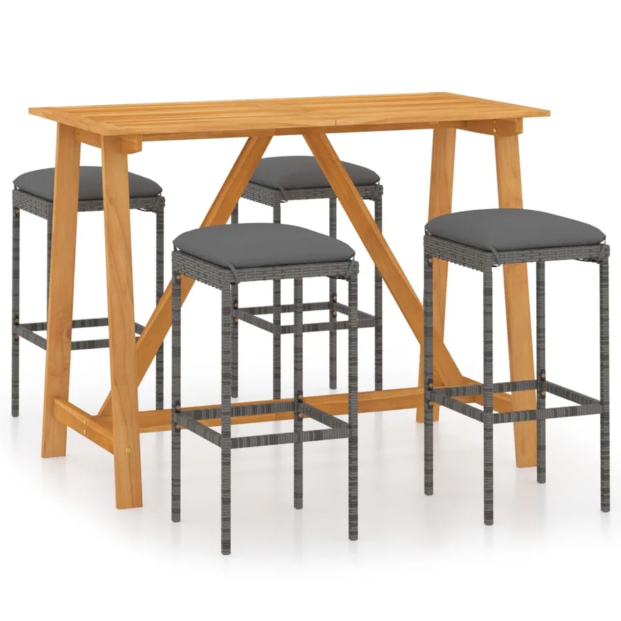Ensemble de bar de jardin avec coussins 5 pcs Gris - 2