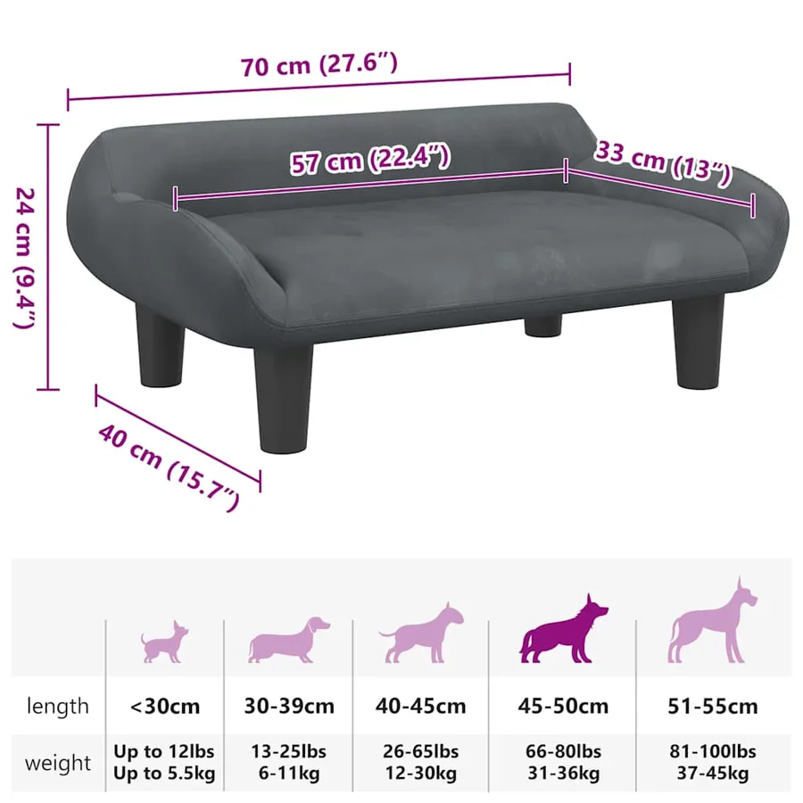 Lit pour chien gris foncé 70x40x24 cm velours - 7