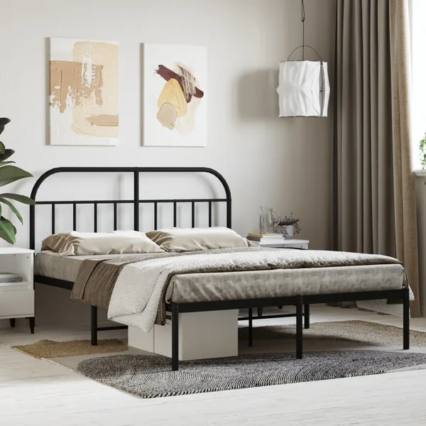Cadre de lit métal sans matelas avec tête de lit noir 140x200cm