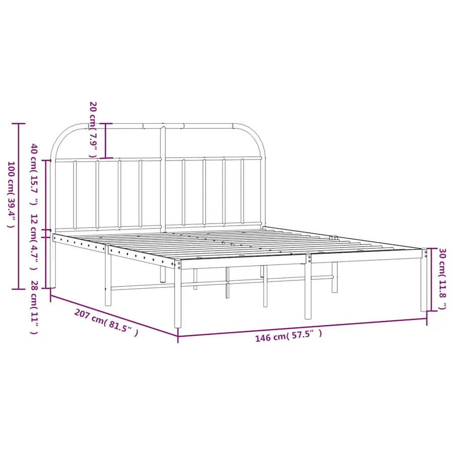 Cadre de lit métal sans matelas avec tête de lit noir 140x200cm - 10