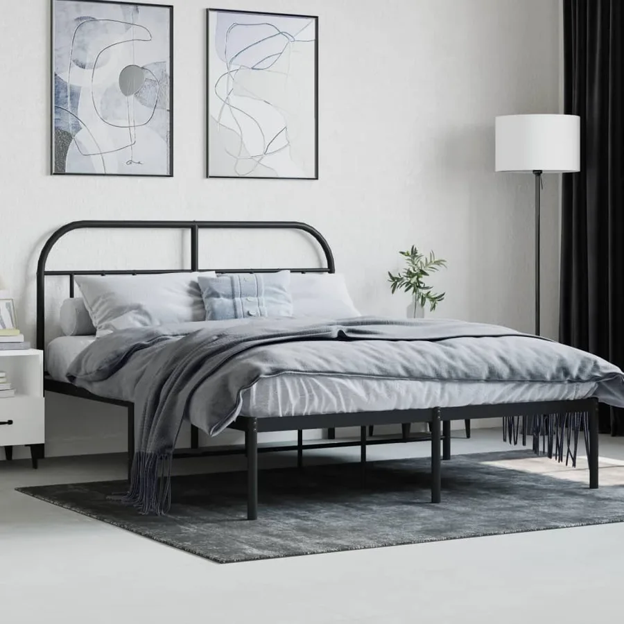 Cadre de lit métal sans matelas avec tête de lit noir 140x200cm - 4