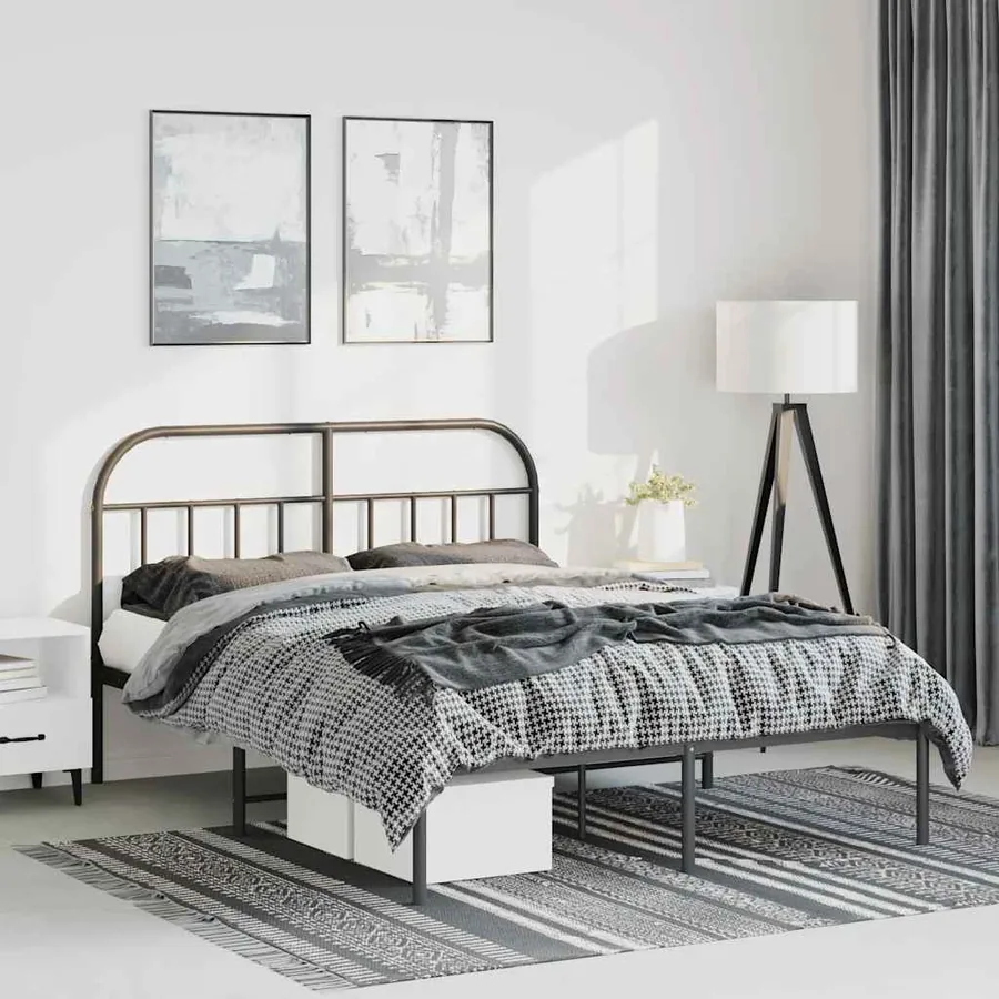 Cadre de lit métal sans matelas avec tête de lit noir 135x190cm