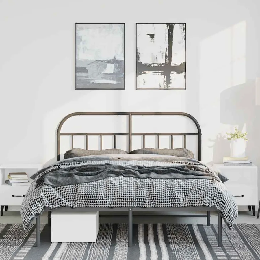 Cadre de lit métal sans matelas avec tête de lit noir 135x190cm - 4