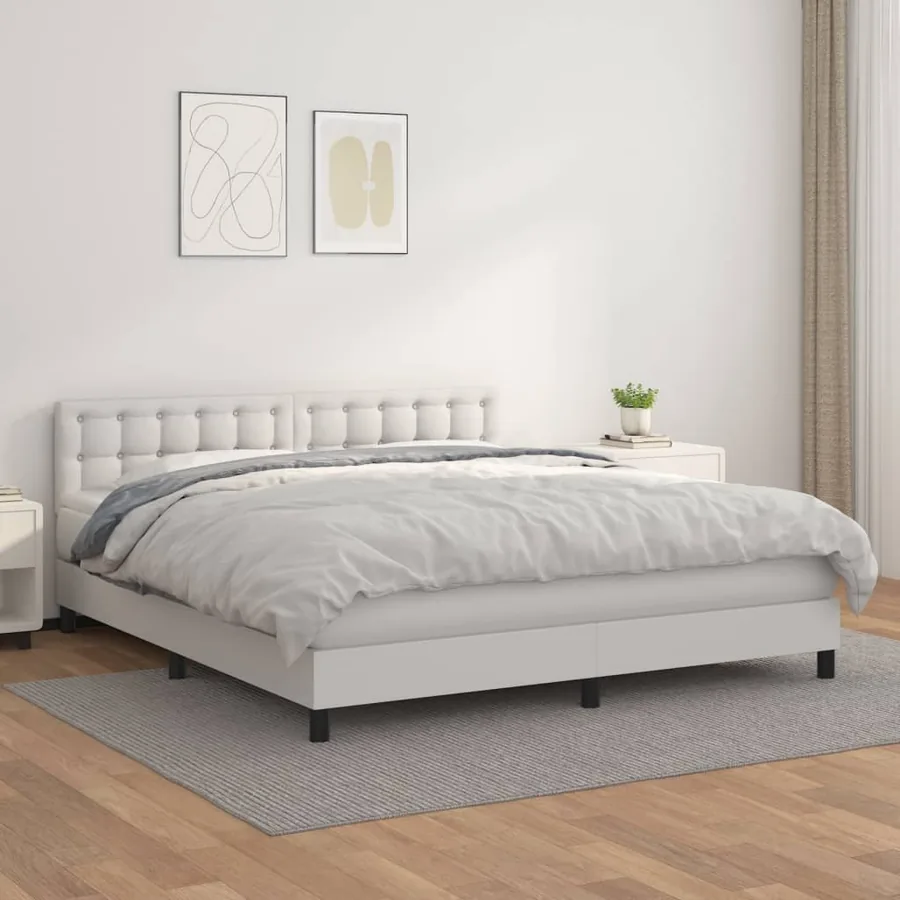 Sommier à lattes de lit avec matelas Blanc 180x200cm Similicuir