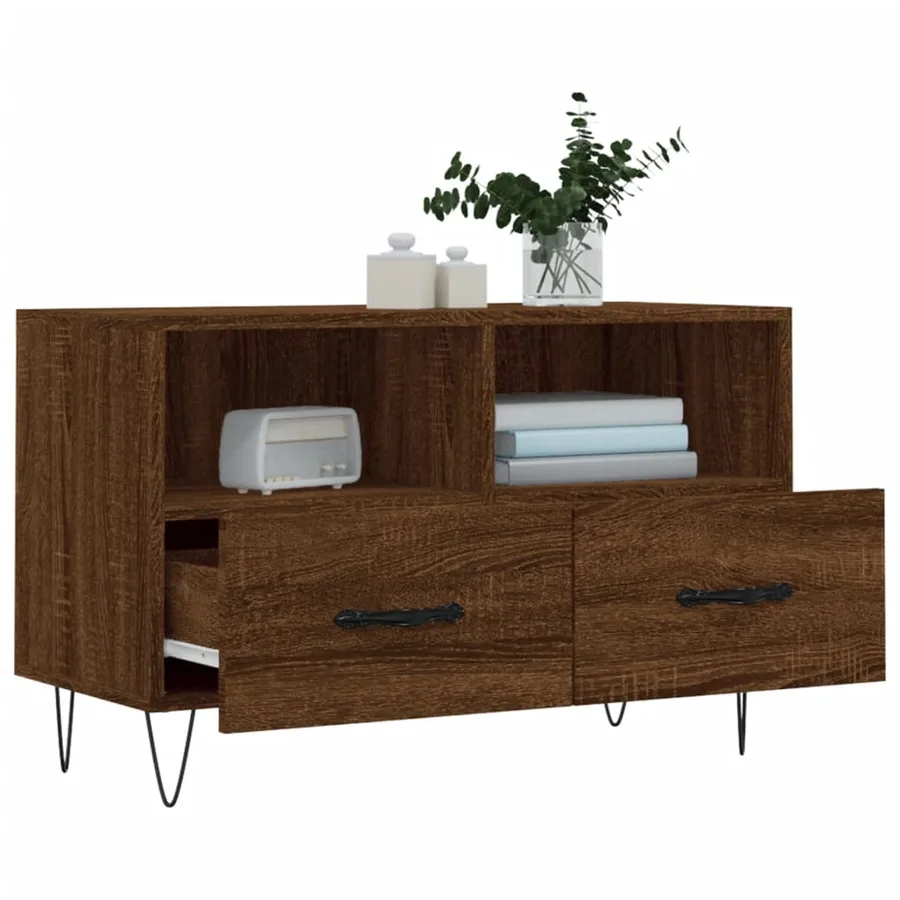 Meuble TV Chêne marron 80x36x50 cm Bois d'ingénierie - 4