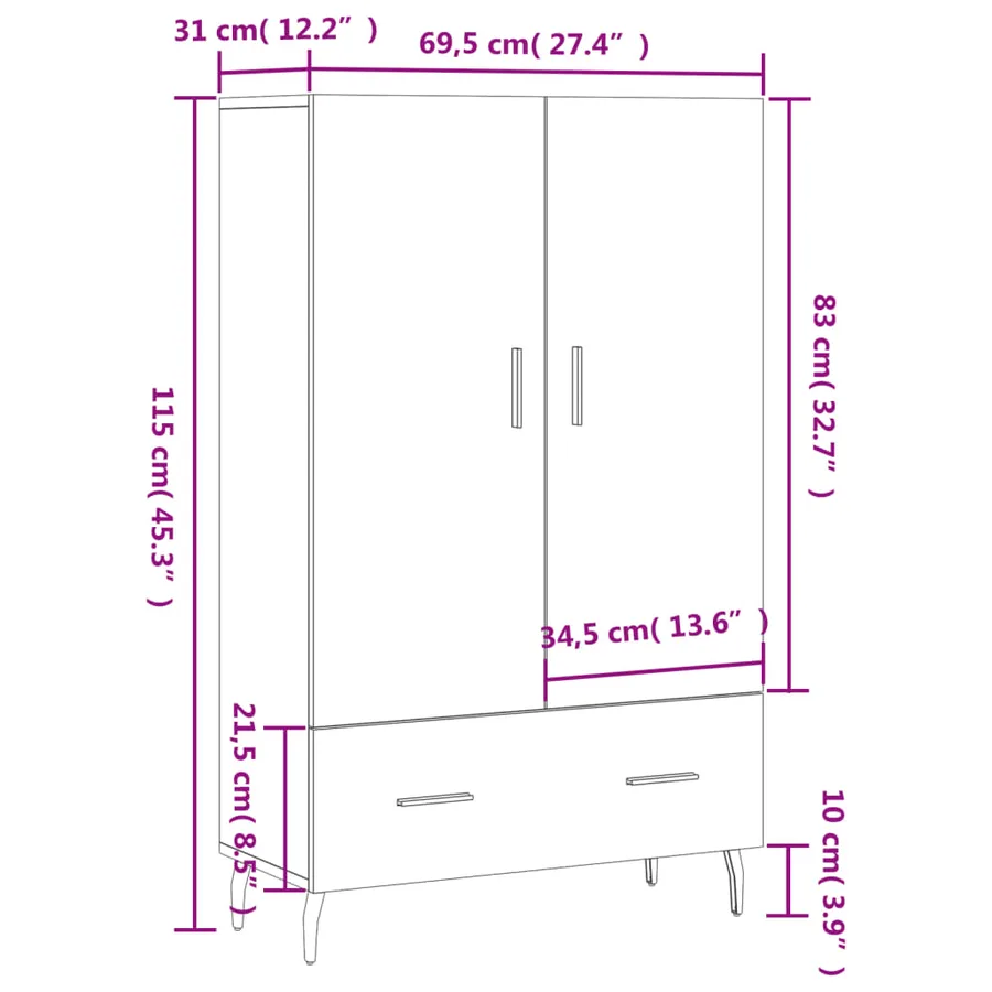 Buffet haut gris béton 69,5x31x115 cm bois d'ingénierie - 13