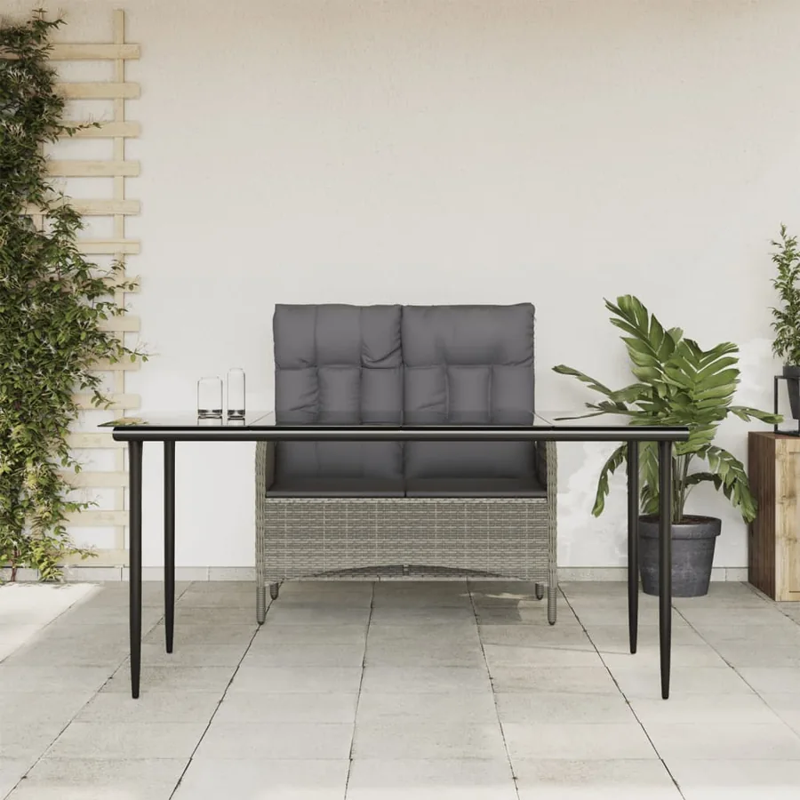 Ensemble à manger jardin et coussins 2 pcs gris rotin