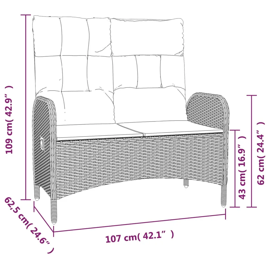 Ensemble à manger jardin et coussins 2 pcs gris rotin - 7