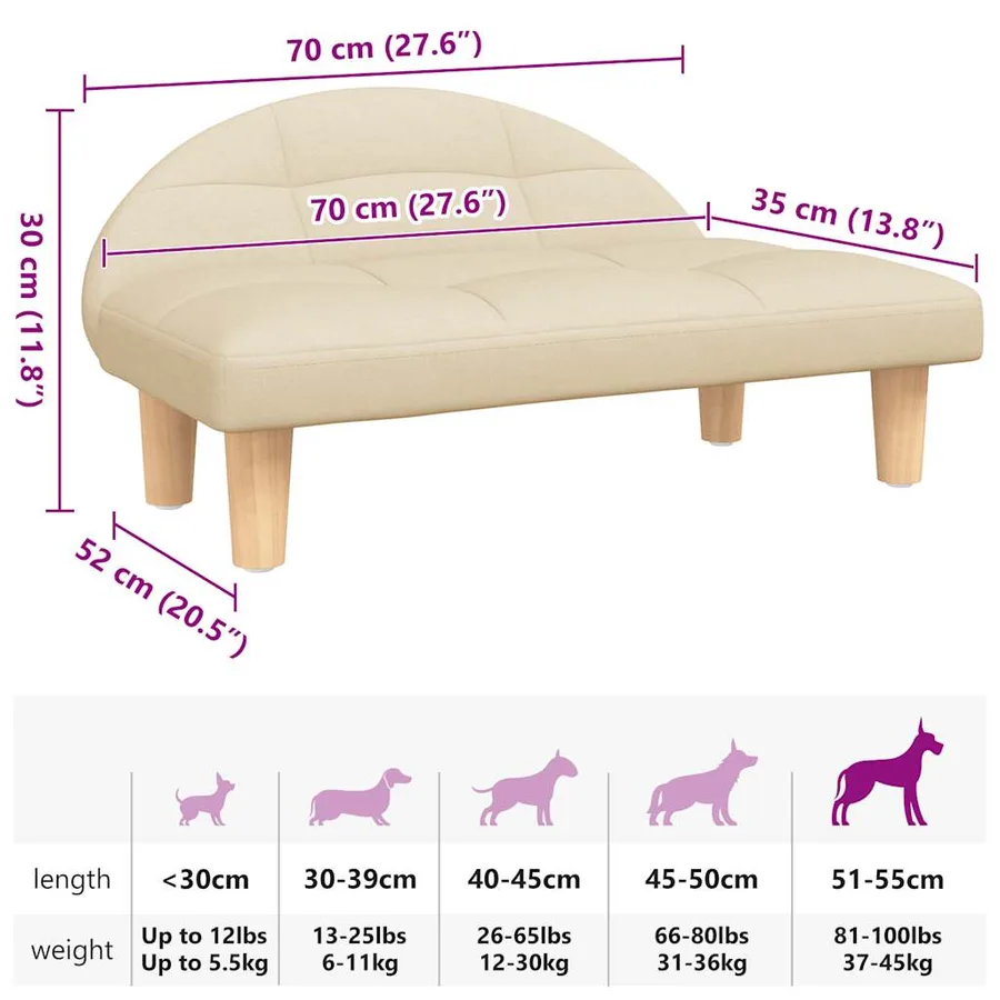 Lit pour chien crème 70x52x30 cm tissu - 7