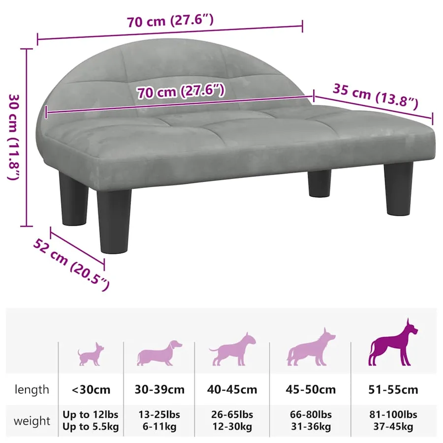 Lit pour chien gris clair 70x52x30 cm velours - 7