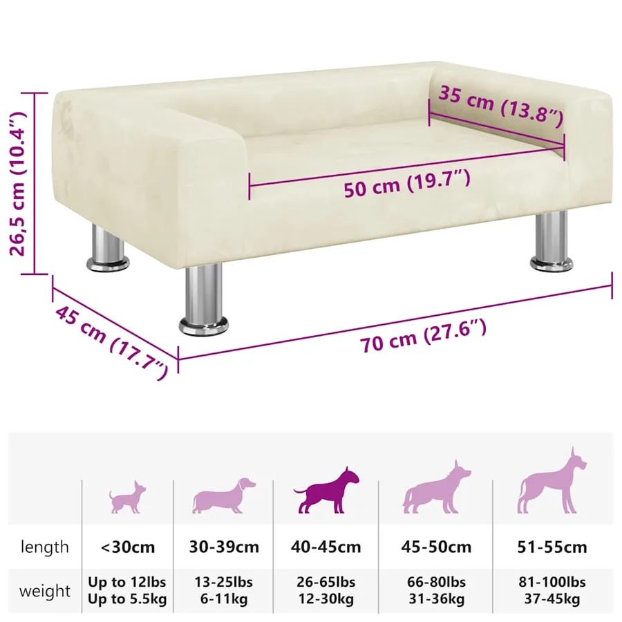 Lit pour chien crème 70x45x26,5 cm velours - 7