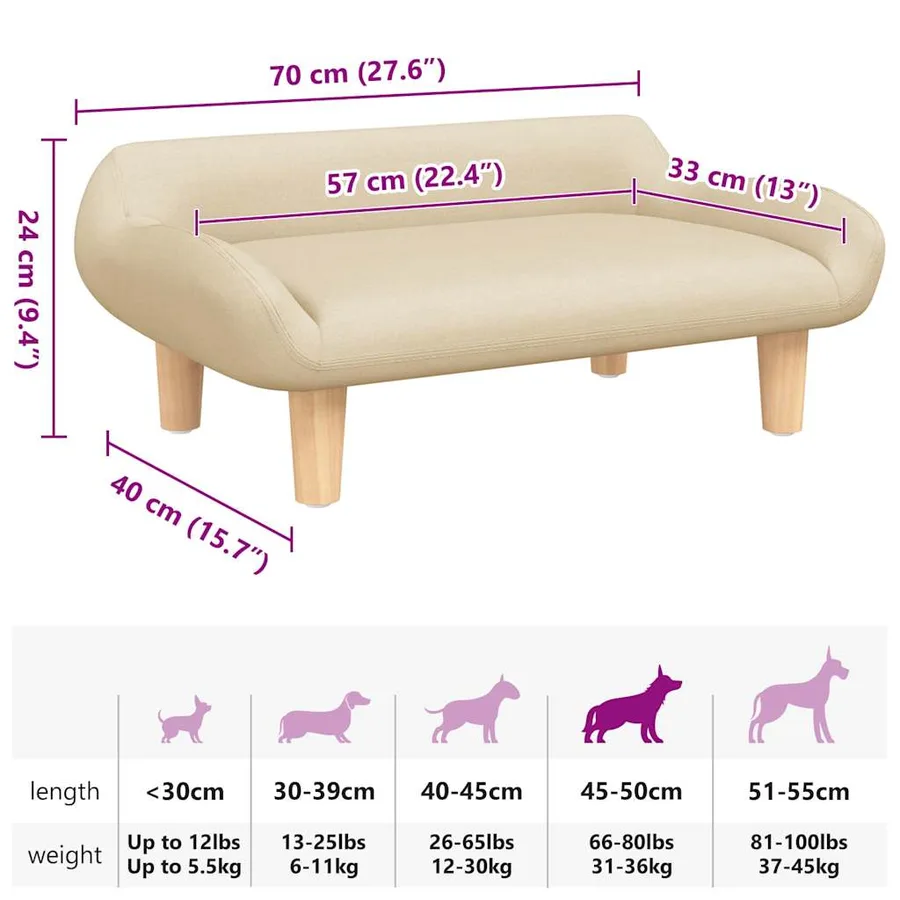 Lit pour chien crème 70x40x24 cm tissu - 7