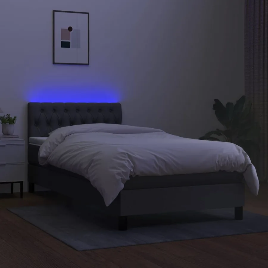 Sommier à lattes de lit avec matelas et LED Gris foncé 90x190cm - 4