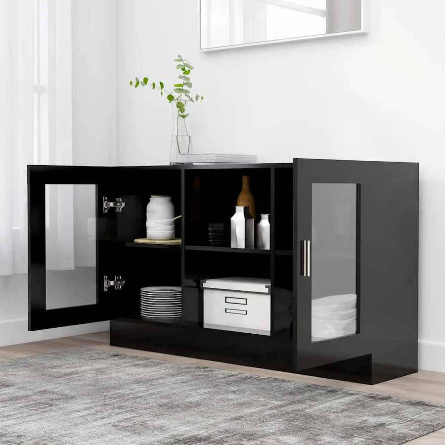 Armoire à vitrine Noir 120x30,5x70 cm Bois d'ingénierie - 3