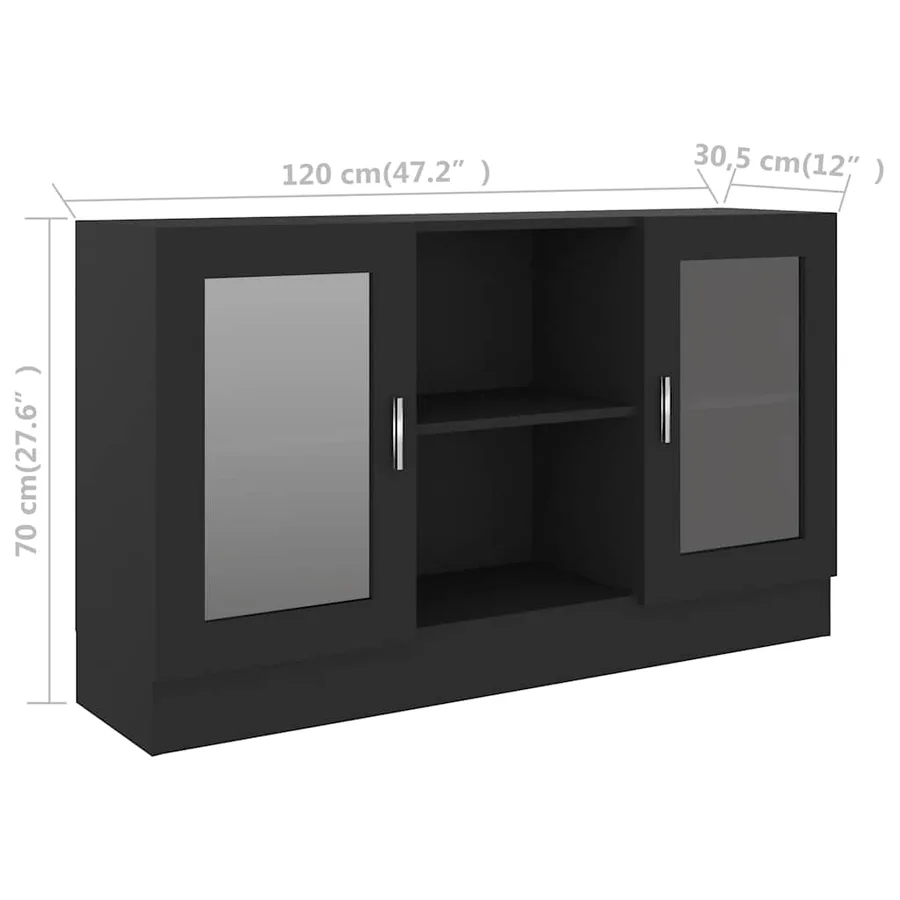 Armoire à vitrine Noir 120x30,5x70 cm Bois d'ingénierie - 8
