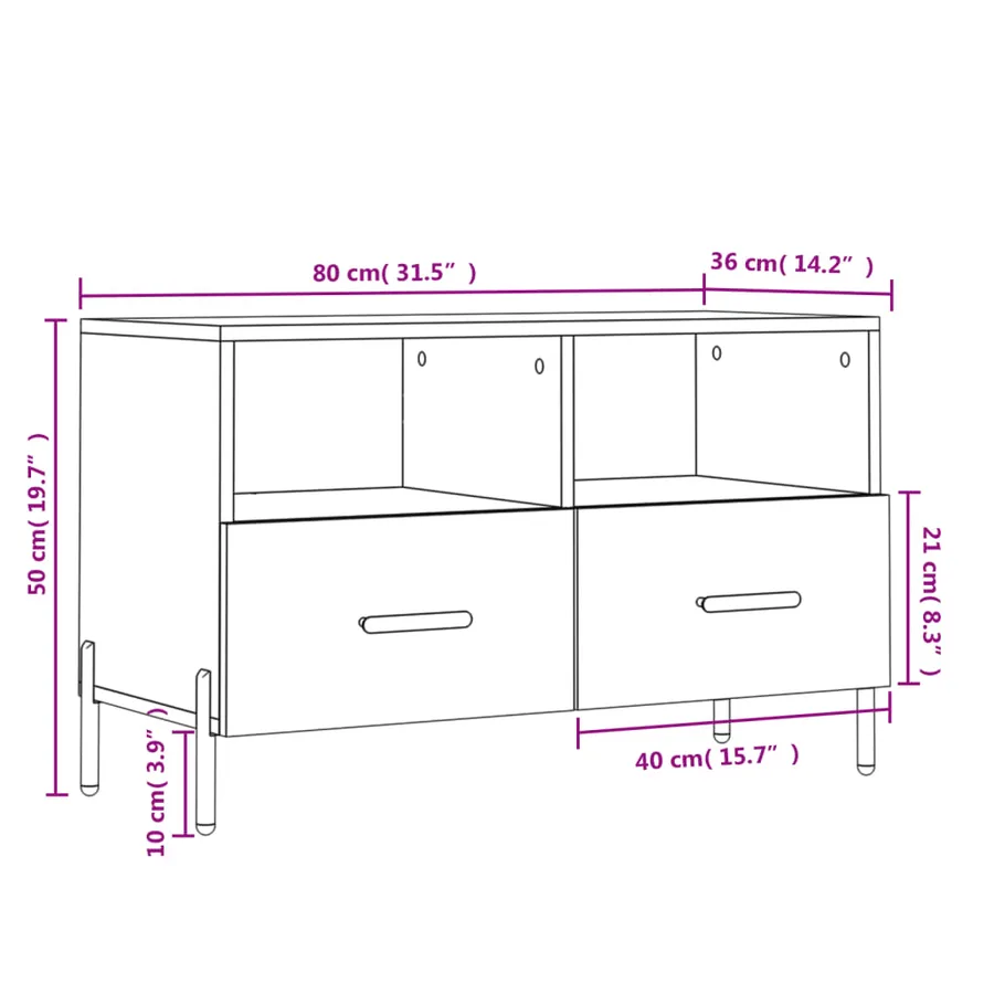 Meuble TV Gris béton 80x36x50 cm Bois d'ingénierie - 12
